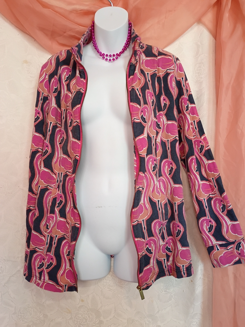 Vintage crown & ivy Pink Flamingo Zip-Front Jacket Sz M